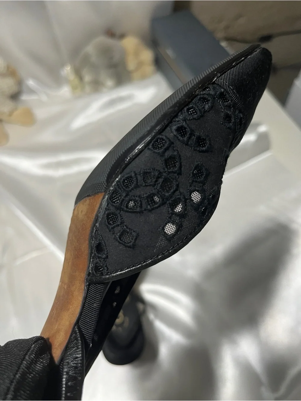 CHANEL Black Slingback Lace-Trim Pumps